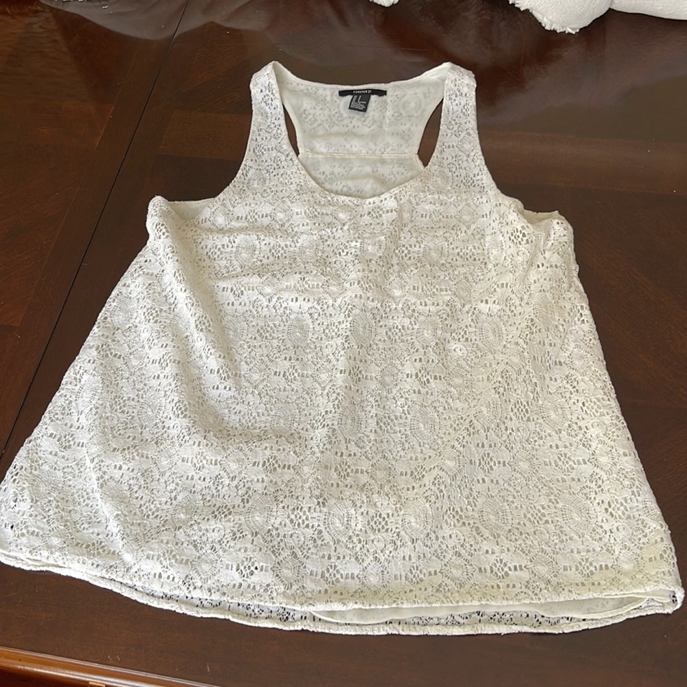 Forever 21 Cream Off White Lace Lined Tank Top Size Small
